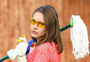 woman with cleaning materials